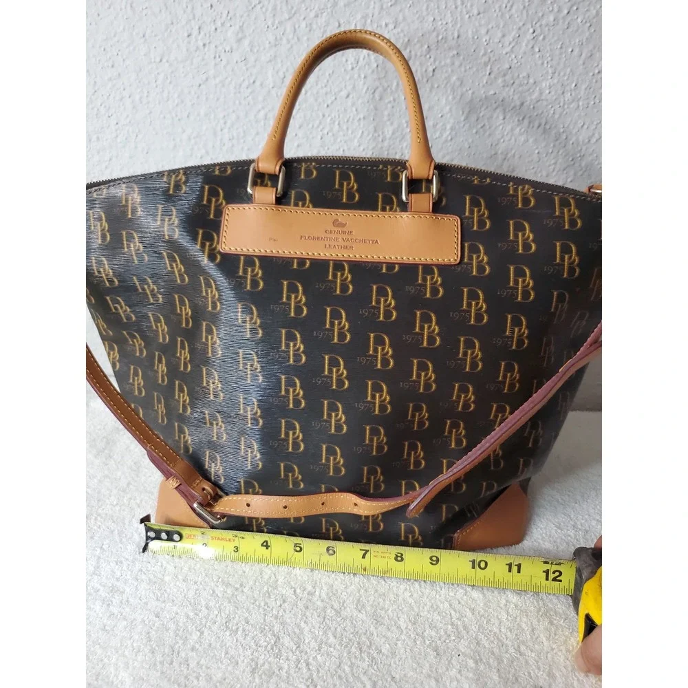 Dooney & Bourke Monogram Coated Canvas Florentine Vacchetta Leather Satchel